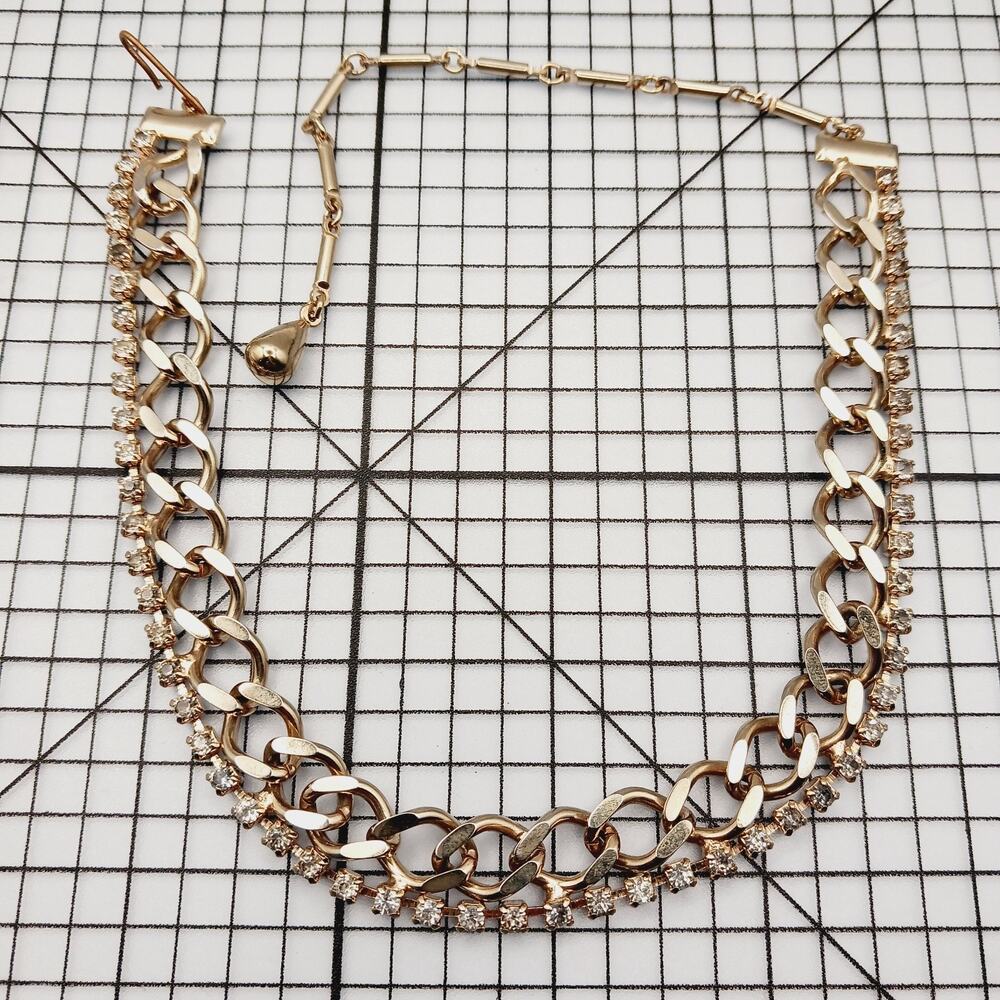 Necklace Chain Rhinestone Gold Tone Statement Runway Glam Formal Luxe Evening